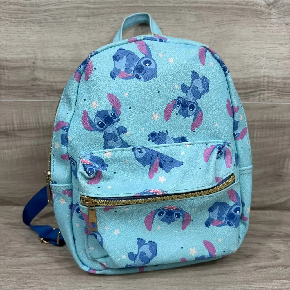 Disney Stitch Backpack Unisex Small Blue All Over Print Faux Leather Mini Bag
